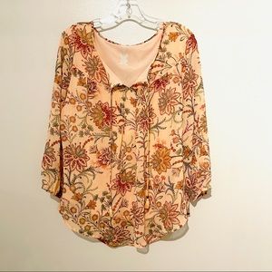 SOLD. St. John’s  Bay Floral Pink/Peach Peasant Blouse Size Large